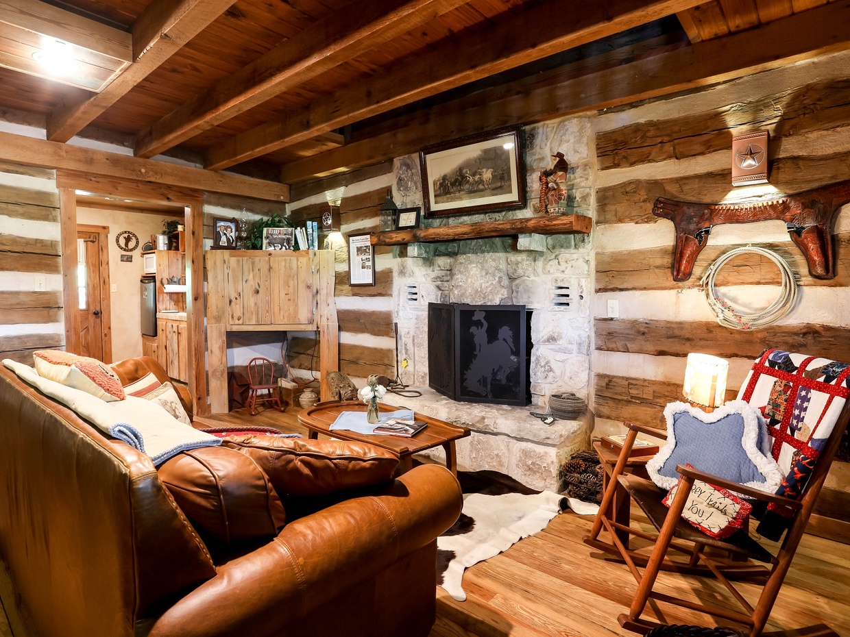 Warm and inviting country-inspired living room greets you