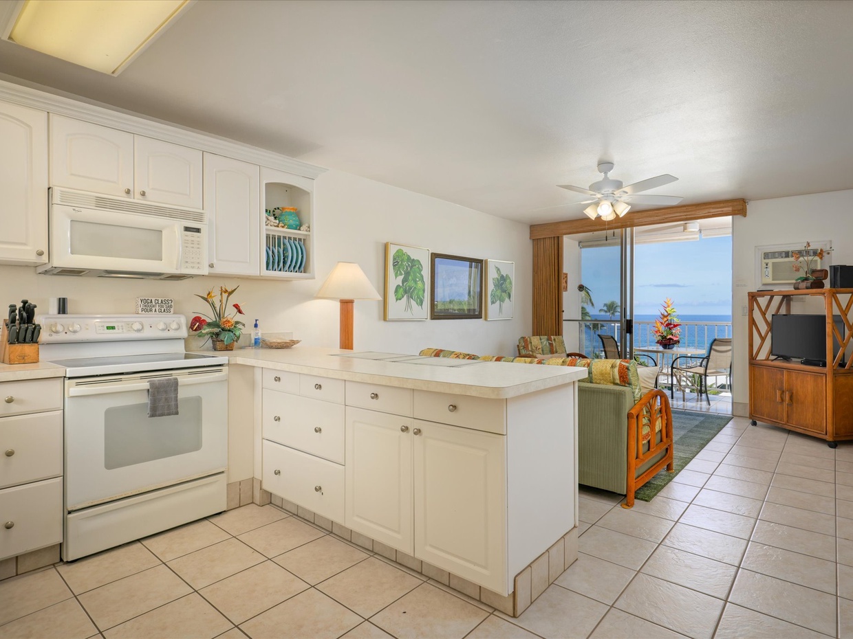Ocean view from kitchen and living room
