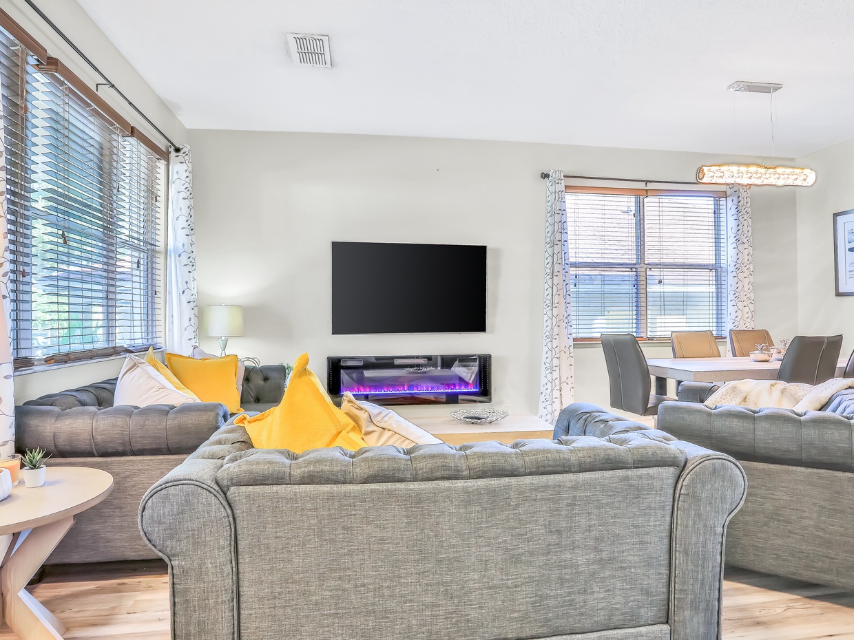1st floor entry seating area with TV & electric fire place