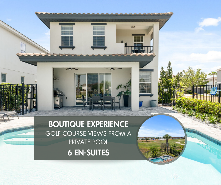 Vacation rental in Reunion Resort with private pool, outdoor al fresco area with BBQ and stunning golf-course views.