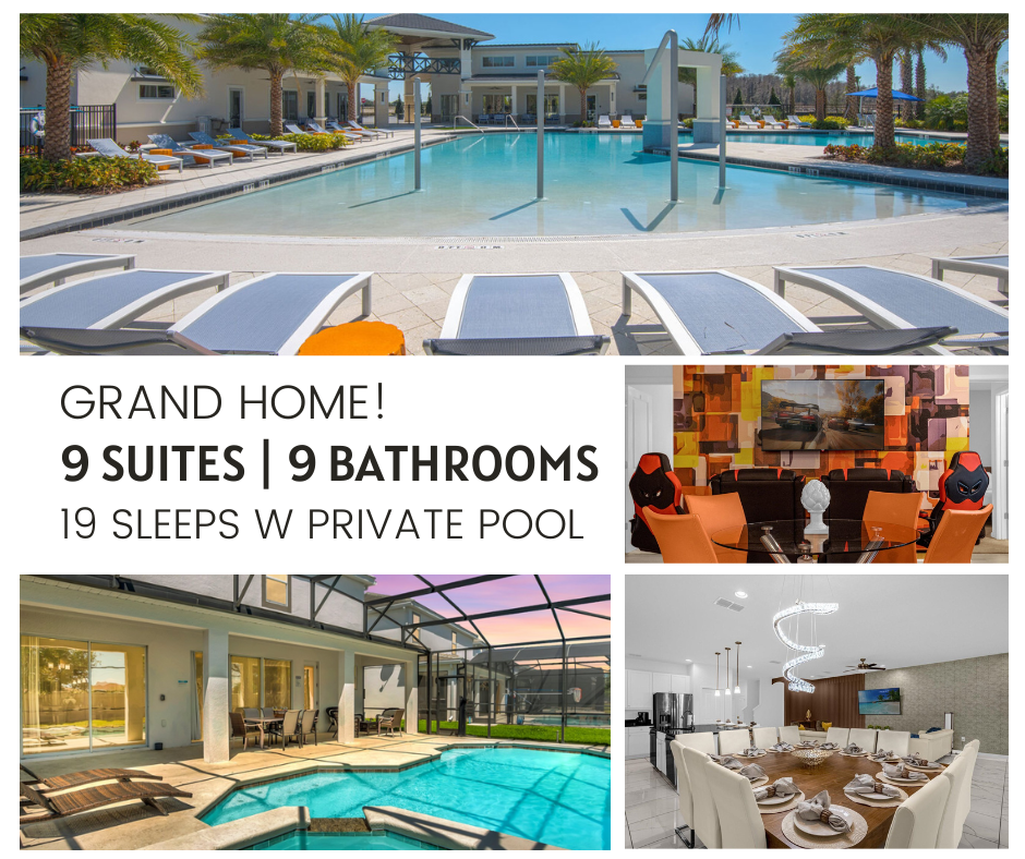 Stay at our 9-bedroom, 9-bathroom home with private pool and BBQ grill!