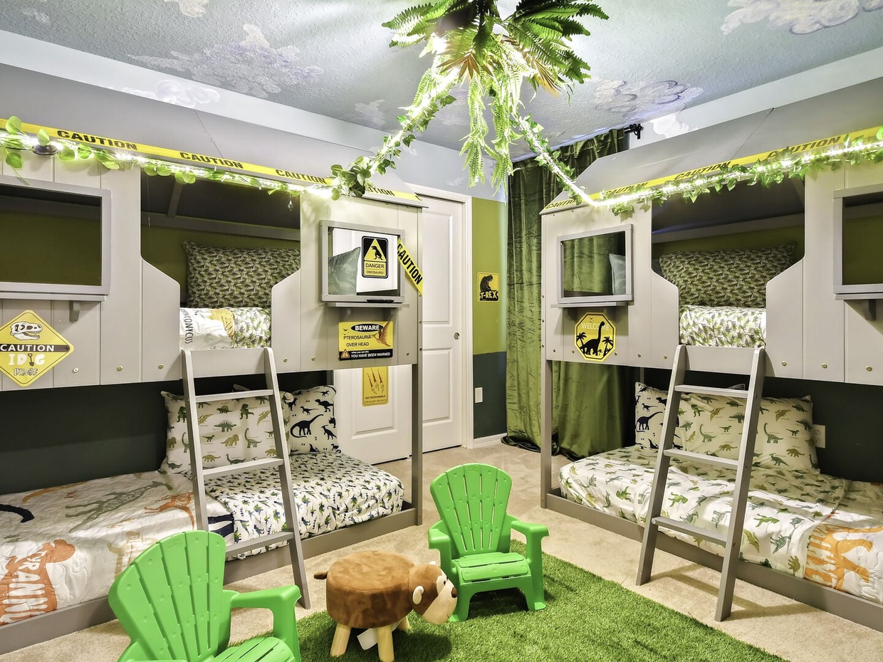 The home features multiple themed rooms, designed to create a playful atmosphere for your children!