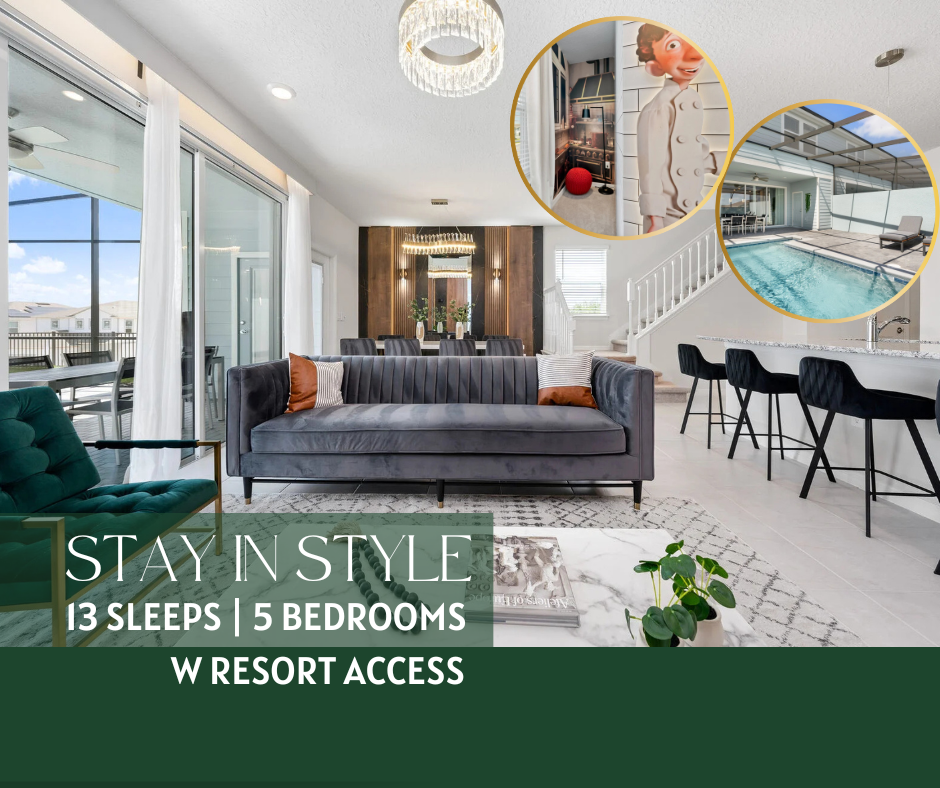 Stay in style at our townhome with a private pool, outdoor dining space, multiple themed room and full resort access. And all close to Disney!