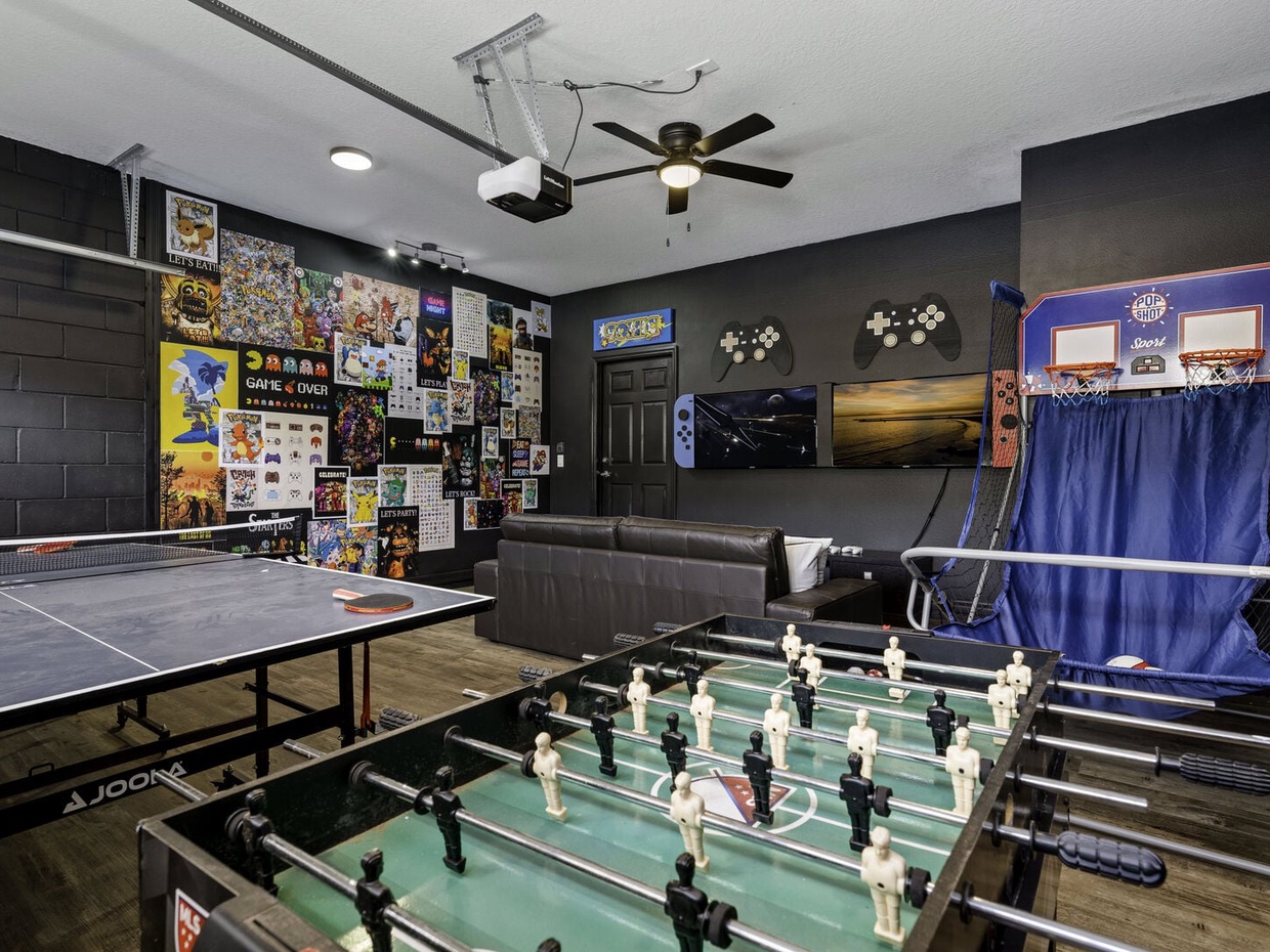 Want to stay in? Our game room features a game console, ping pong table, foosball table and an arcade backetball game.