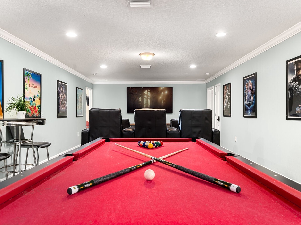 This vacation rental comes with its own home cinema and pool table.