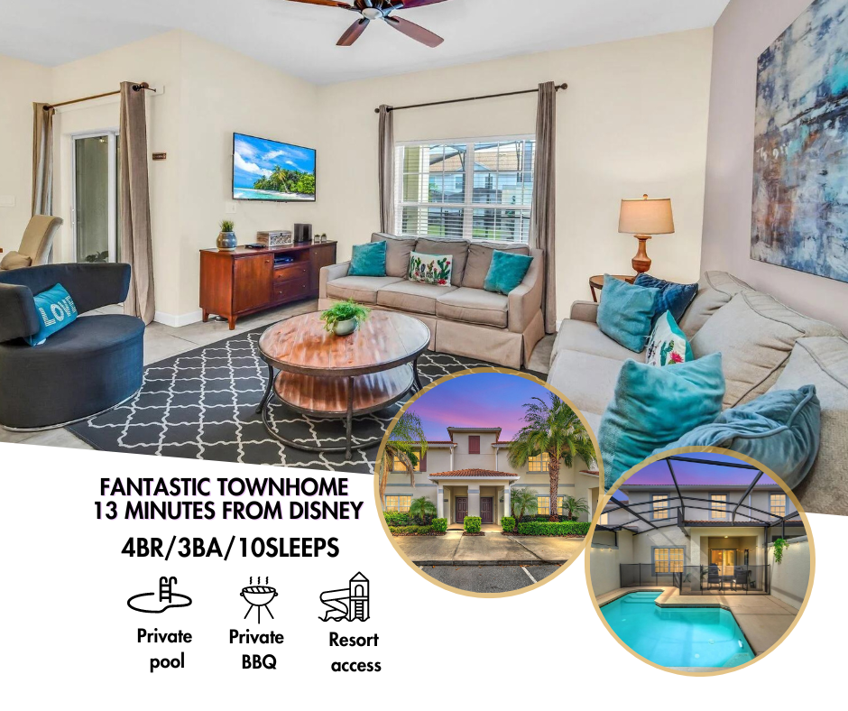 Vacation rental with private pool, BBQ grill and resort access. All minutes from Disney!