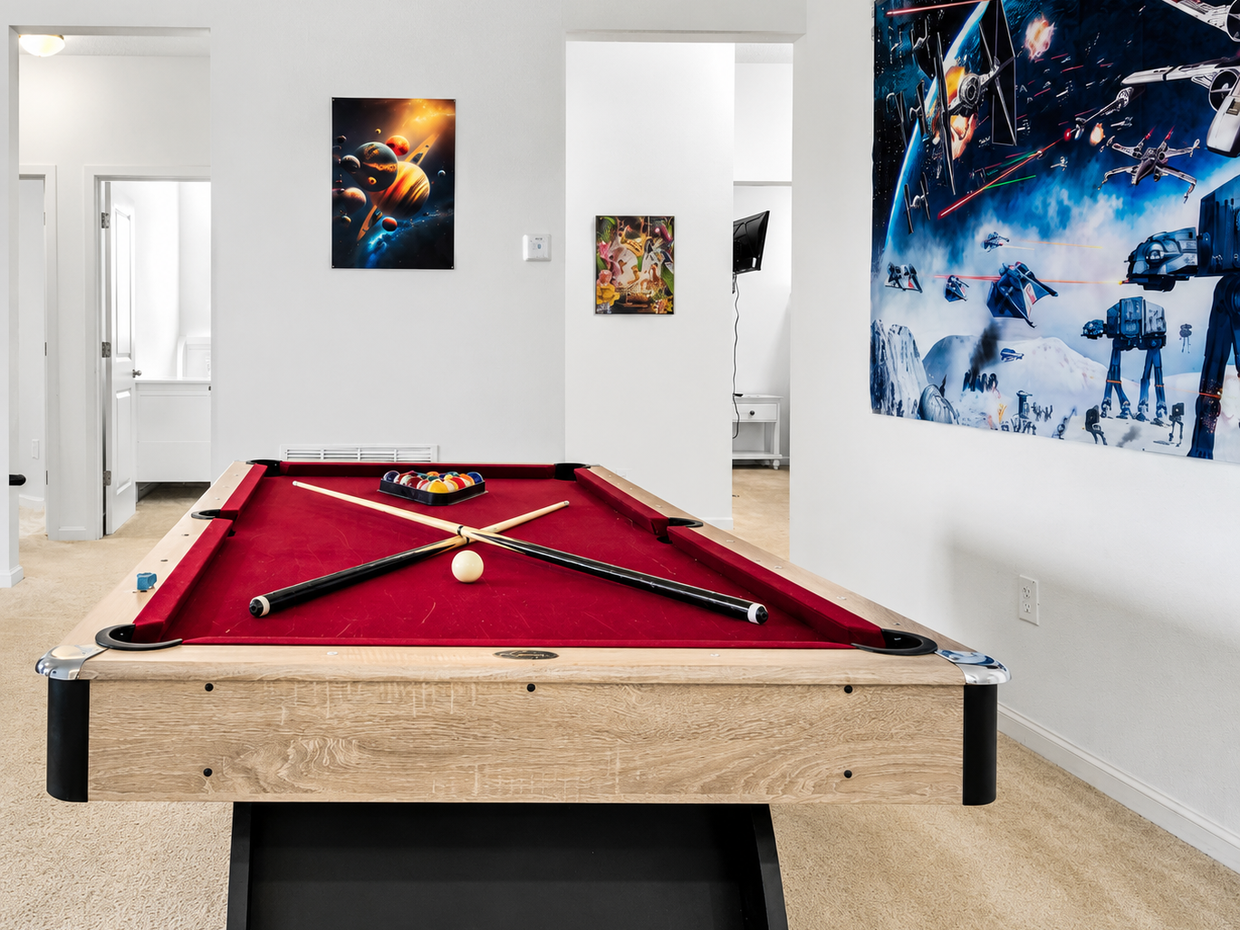 Enjoy hours of fun with the classic pool table.