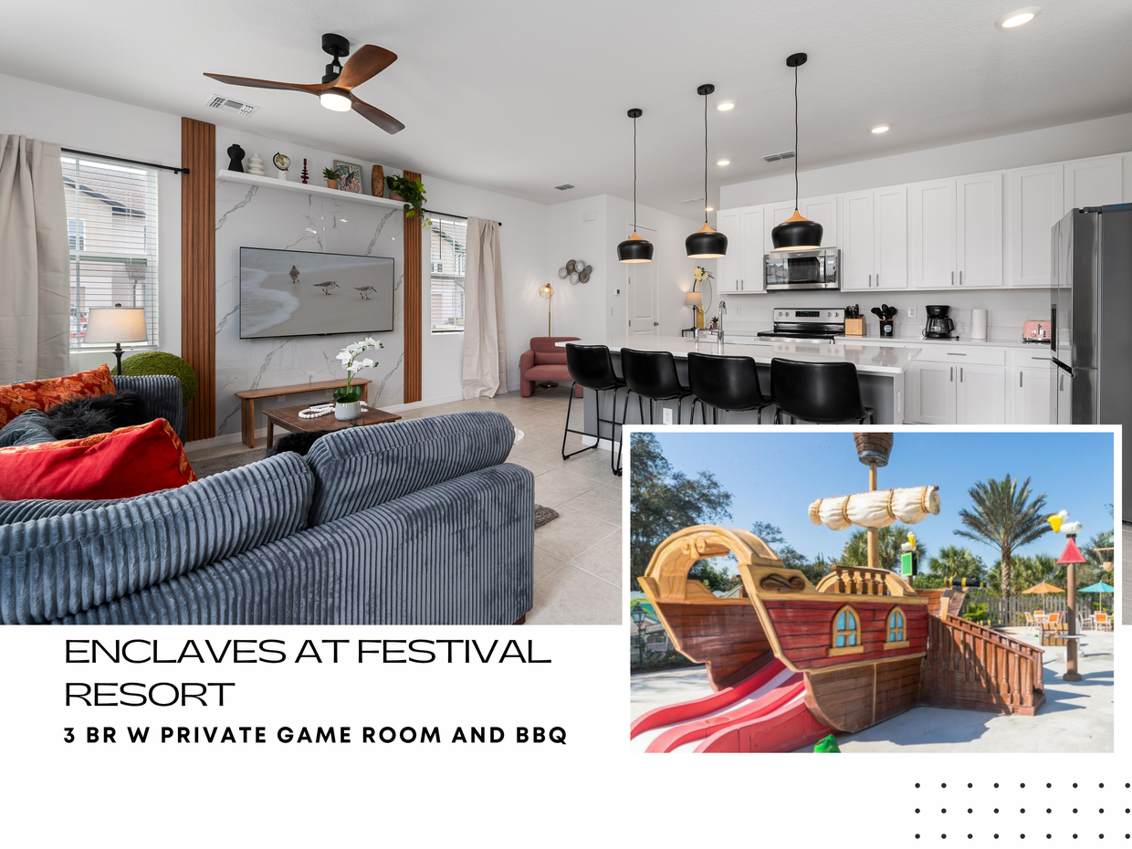 Have a wonderful stay at the Enclaves at Festival Resort, with a private game room, BBQ and resort access!