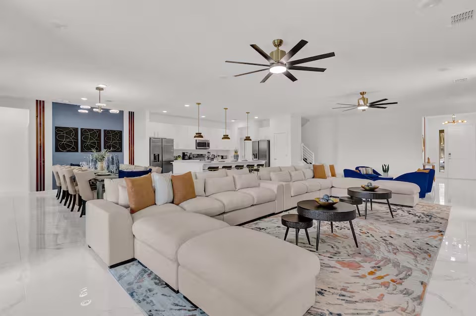 Comfortable seating and contemporary décor create a welcoming space to unwind, watch TV, or spend time together.
