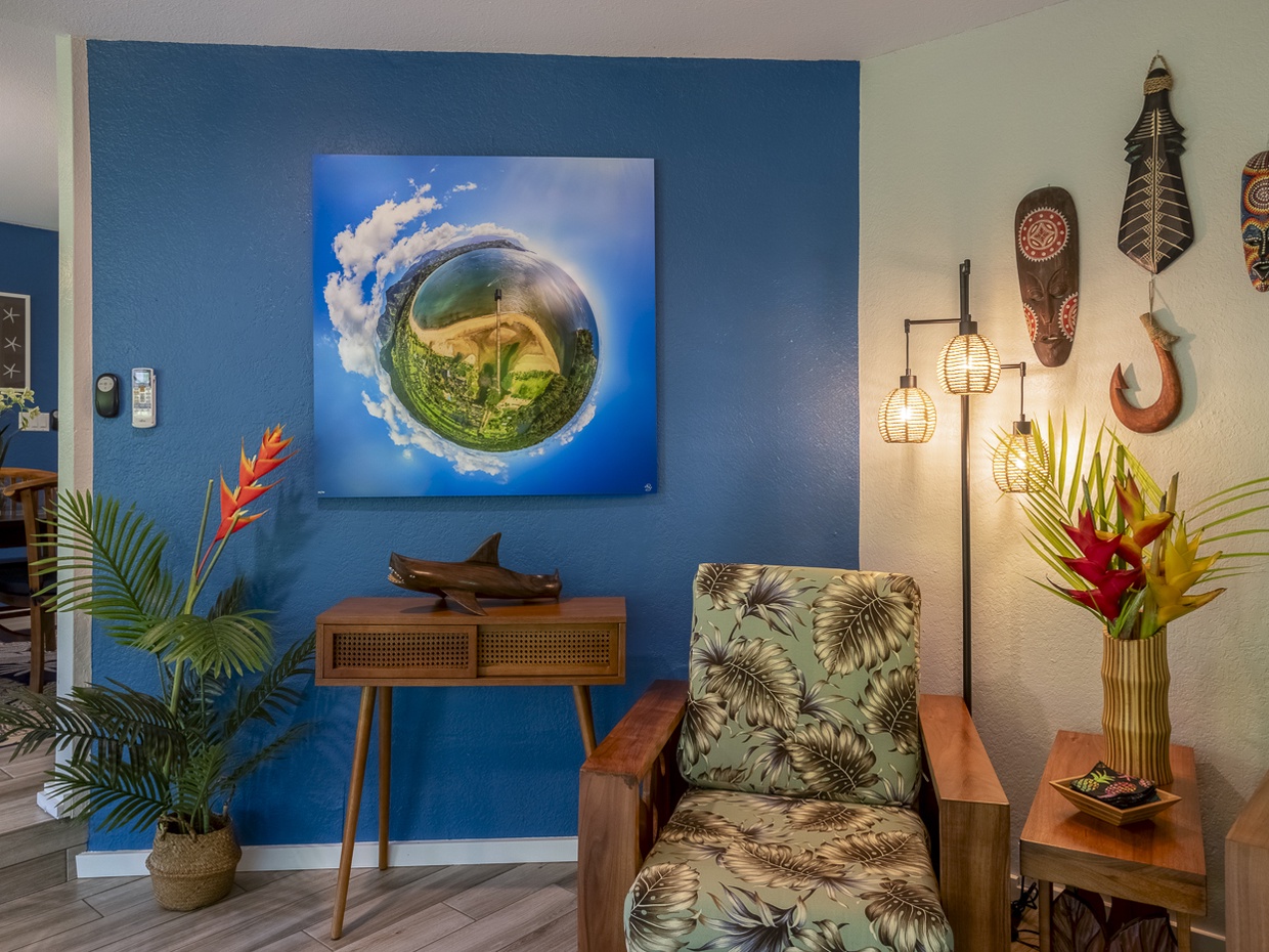 There's plenty of unique and beautiful local art on the walls for you to inspect and admire! Each room has been specially curated, which makes the home feel warm and inviting.