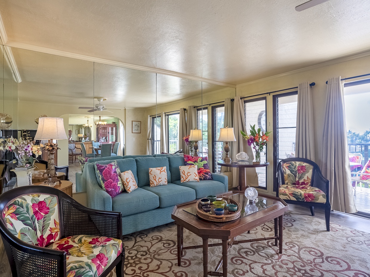 Comfortable Living Room | Sunny Views | Kauai Kahuna Vacation Rentals