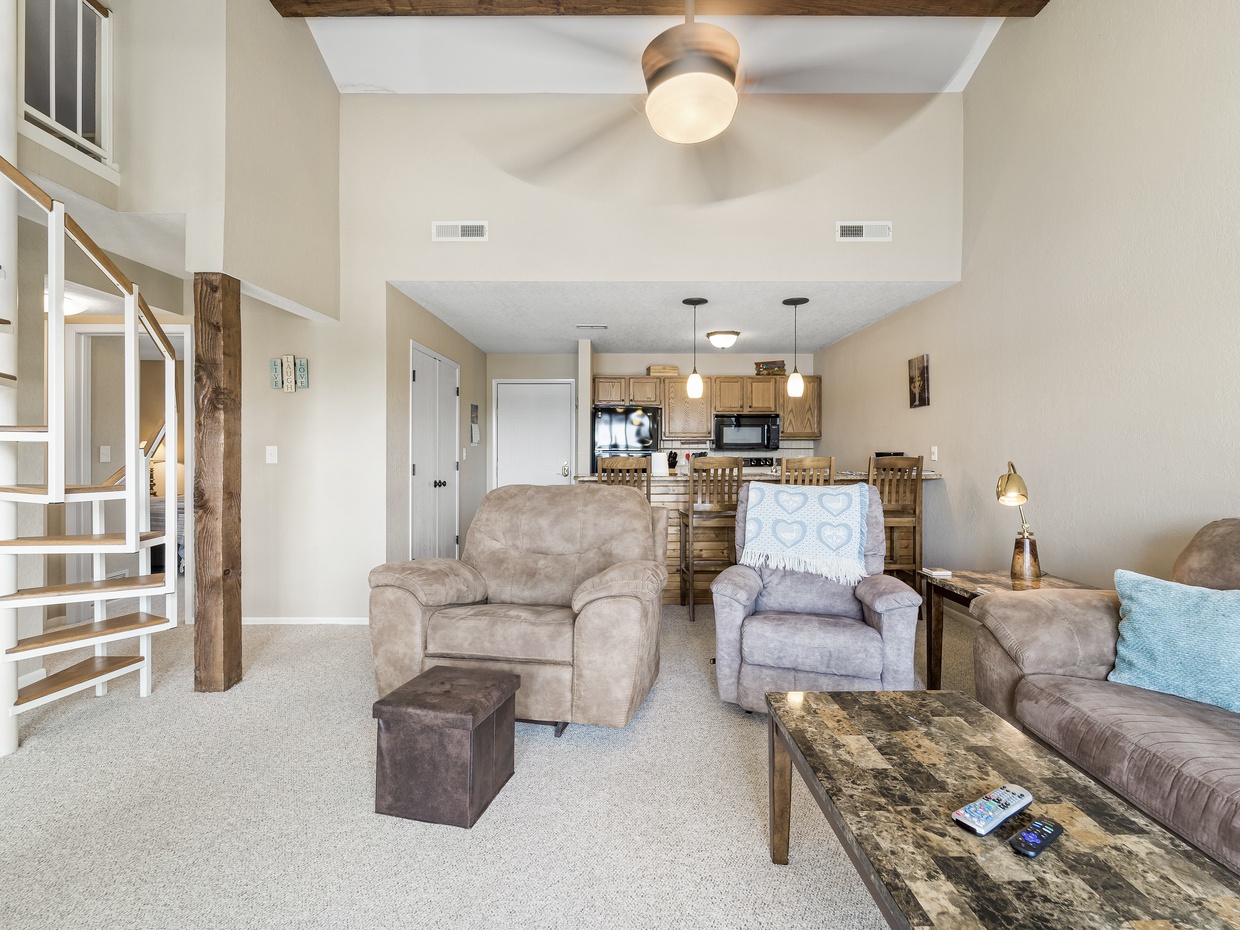 Living area and kitchen