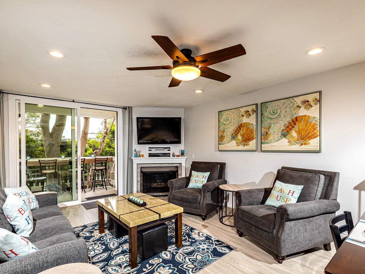 Relax in the comfortable, upscale living area after a day in the sun and surf!