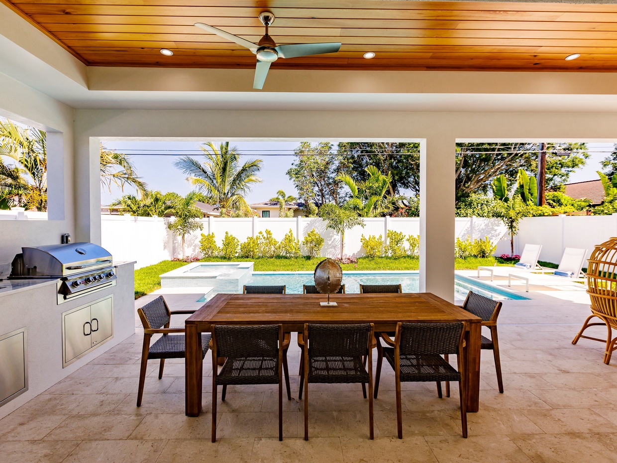 View from open plan kitchen through to the back patio of your dreams