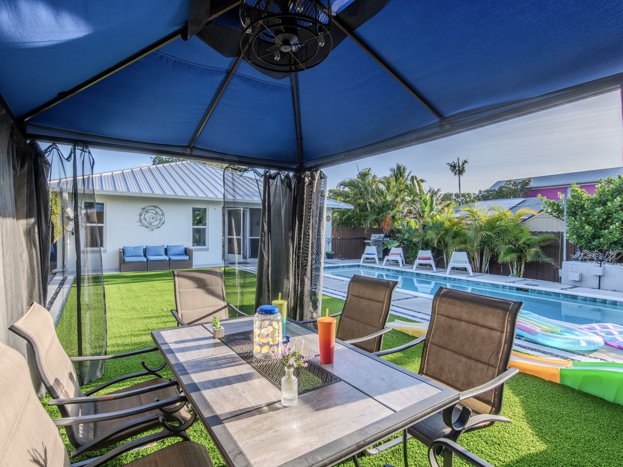 Gazebo with outdoor dining area