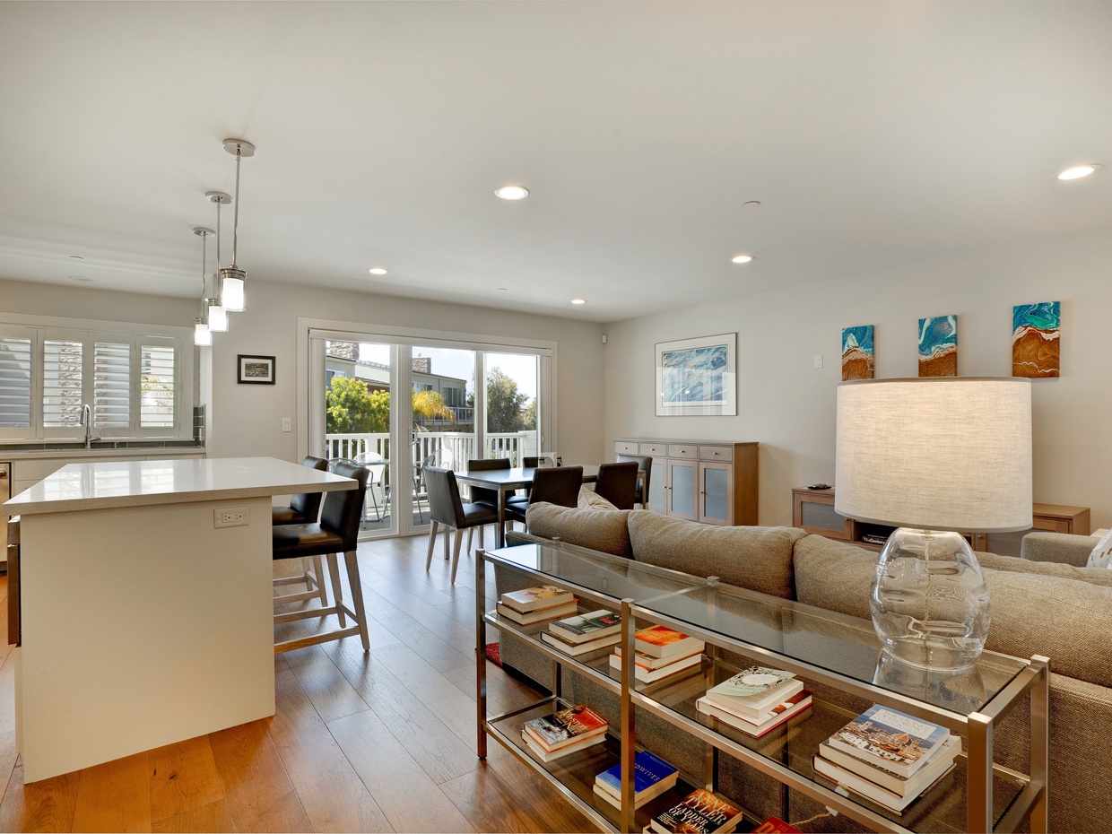 Natural light fills the living room.