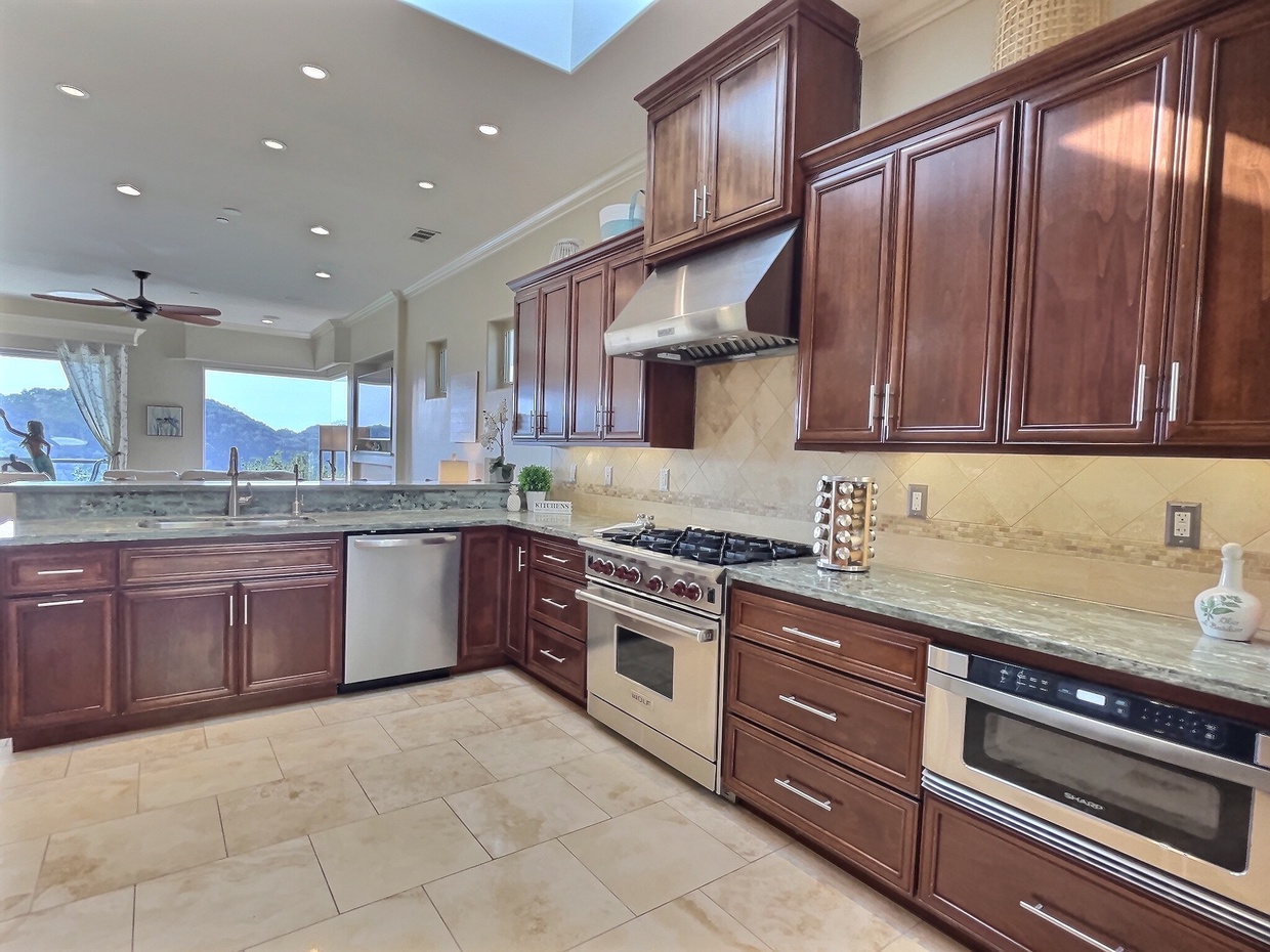 Enjoy panoramic views prepping your family favorites. 