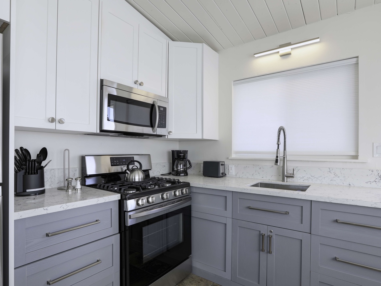 Remodeled kitchen with chef grade appliances.