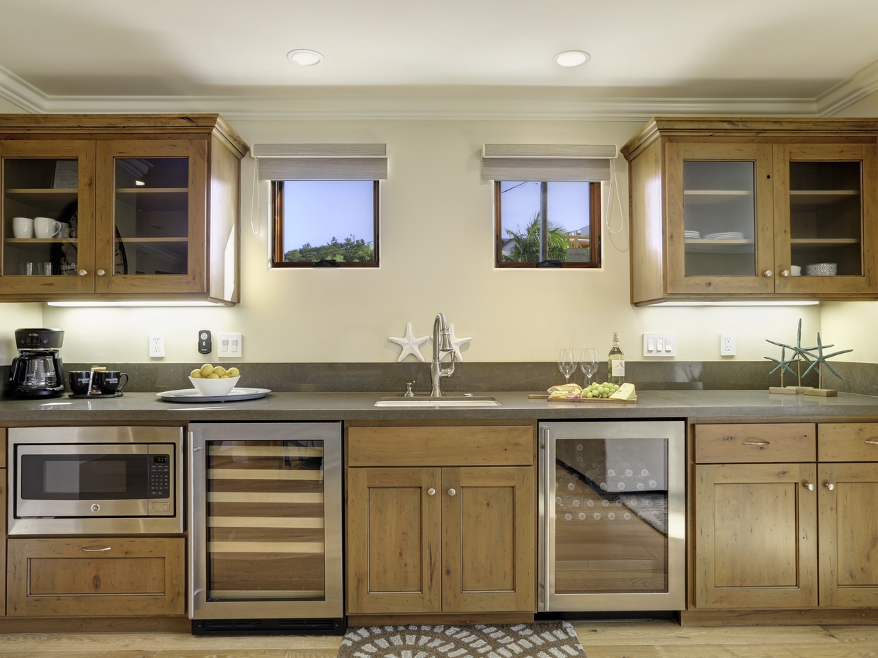 You'll find all the kitchenette essentials here including your morning coffee maker, microwave, and two refrigerators.