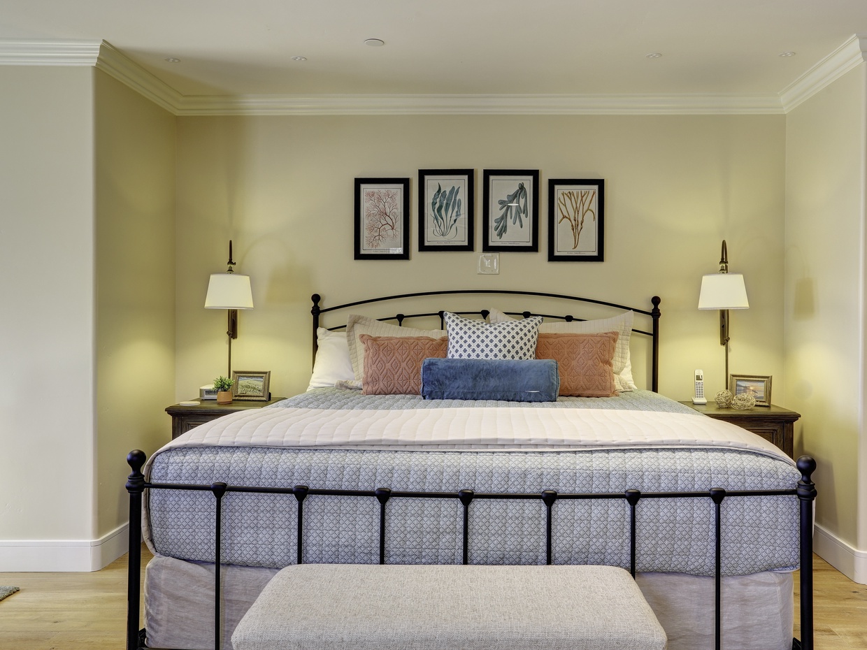 The comfy king bed is the perfect sanctuary after a wonderful day in Avila Beach. 