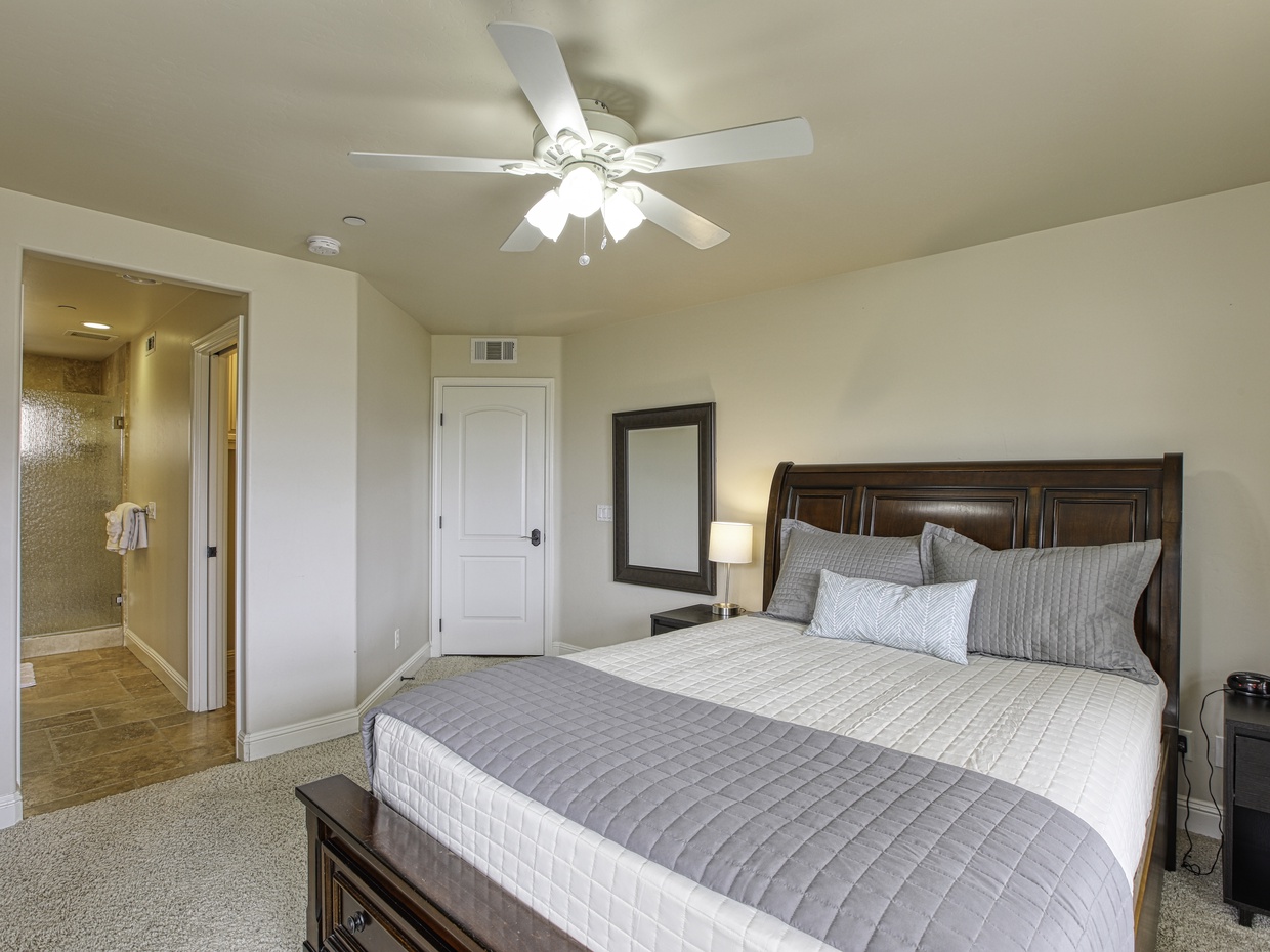 Master bedroom with attached bathroom. 