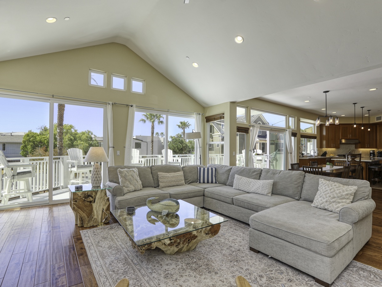 Large open living space with sliding door to the terrace. Living room has a queen sleeper sofa.