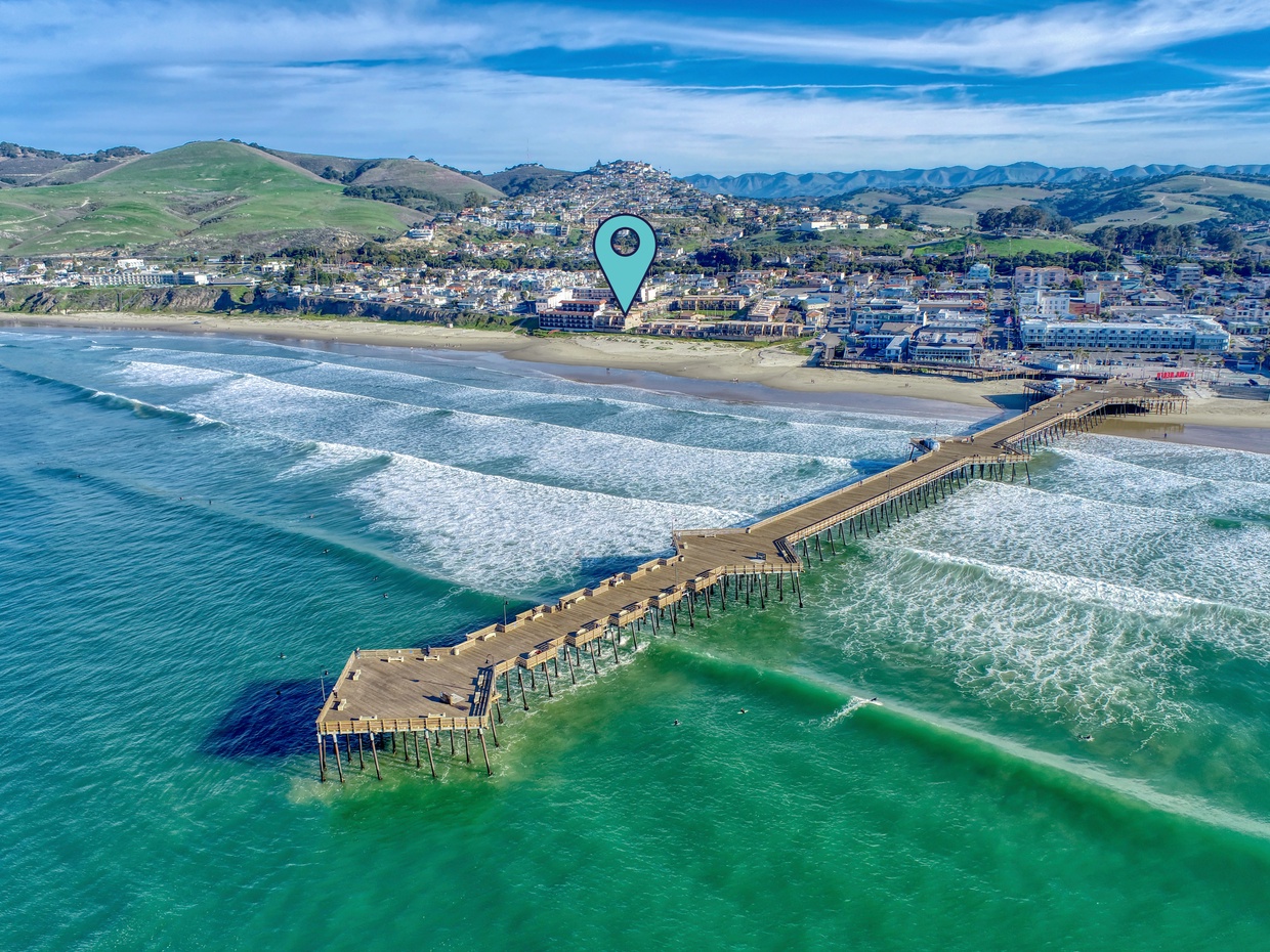 You are here! Steps to the historic Pismo Pier, board walk cafes, boutique shopping and dining.

