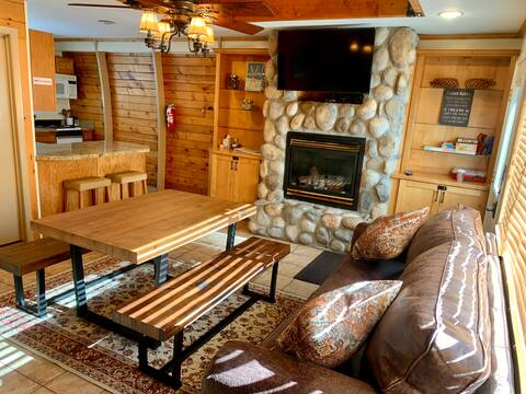Living Room with Wooden Dining Table