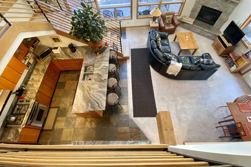 Overhead of the Kitchen and Living Room from Upper Level