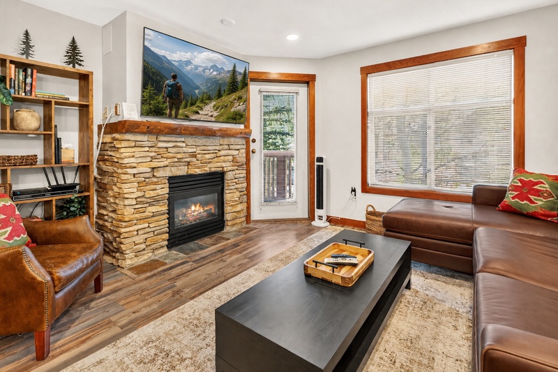 Living Room with TV, Gas Fireplace, sectional Couch, Reading Cha