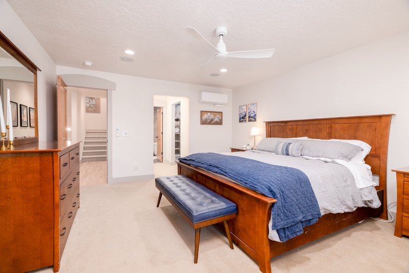 Relax in the king bedroom in the Quaking Aspen Suite