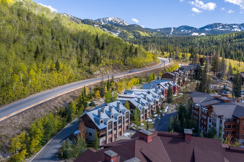 Aerial View of the Townhome Buildings and Main Canyon Road