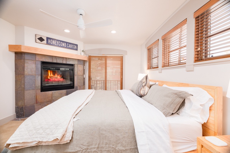 Wood burning fireplace in Honeycomb Retreat 