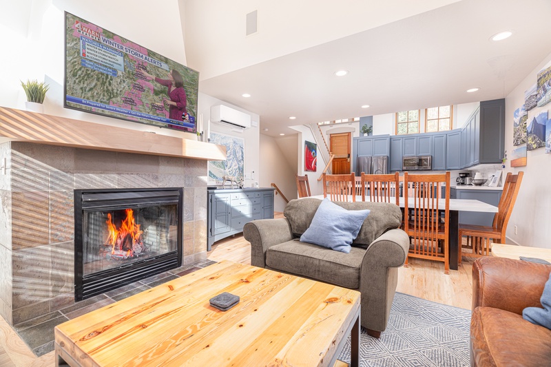 Cozy up with the wood burning fireplace in the living room