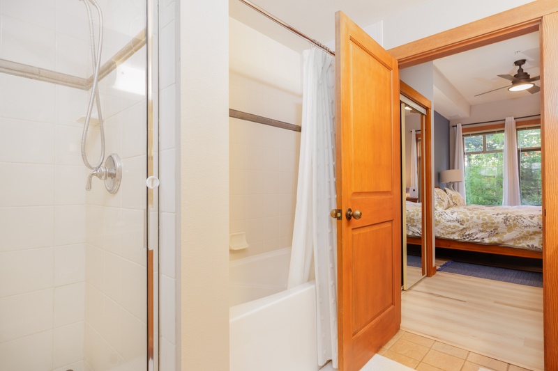 Separate tub/shower in the primary bathroom