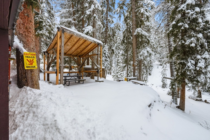 Gazebo with seating in winter