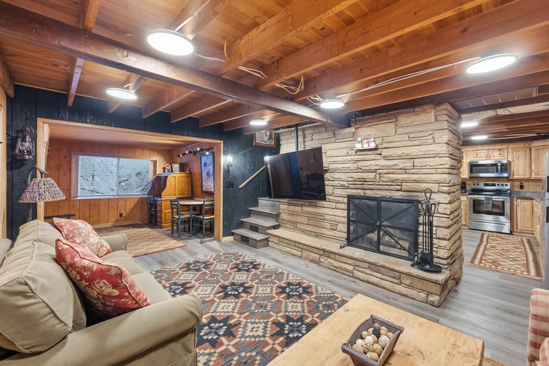 Wood is provided for the wood burning fireplace in the living ro