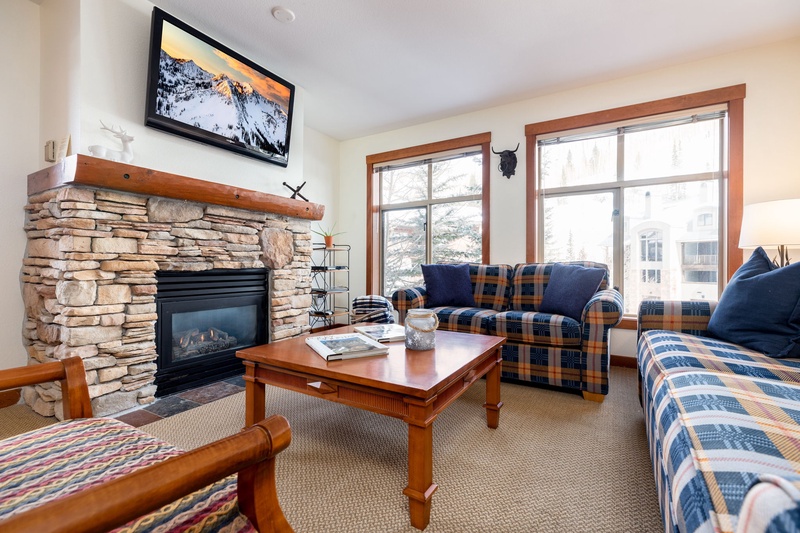 Cozy up by the fireplace