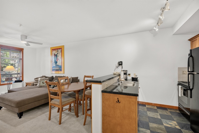 Kitchen, Dining, and Living Room