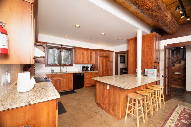 Kitchen counter with seating for 5.