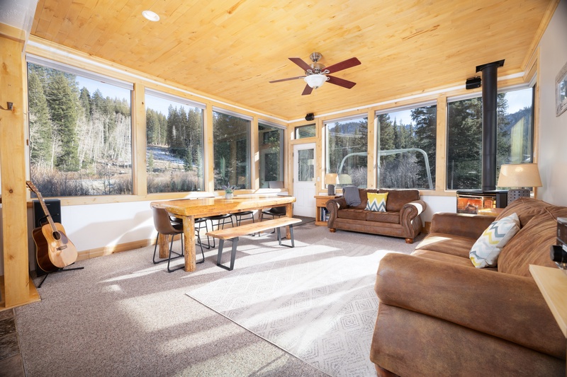Living Room & Dining Area with Gas Fireplace