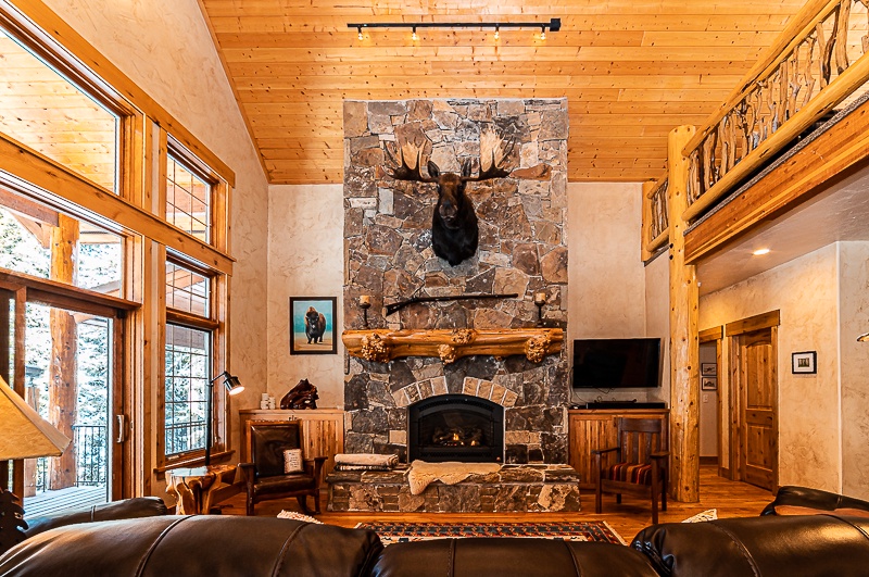 Open great room with gas fireplace