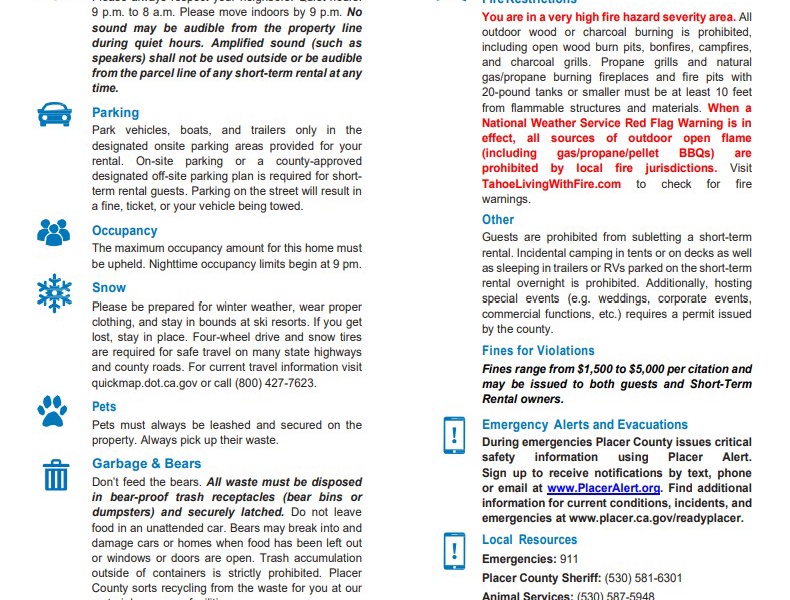 Placer County STR Policies and Rules