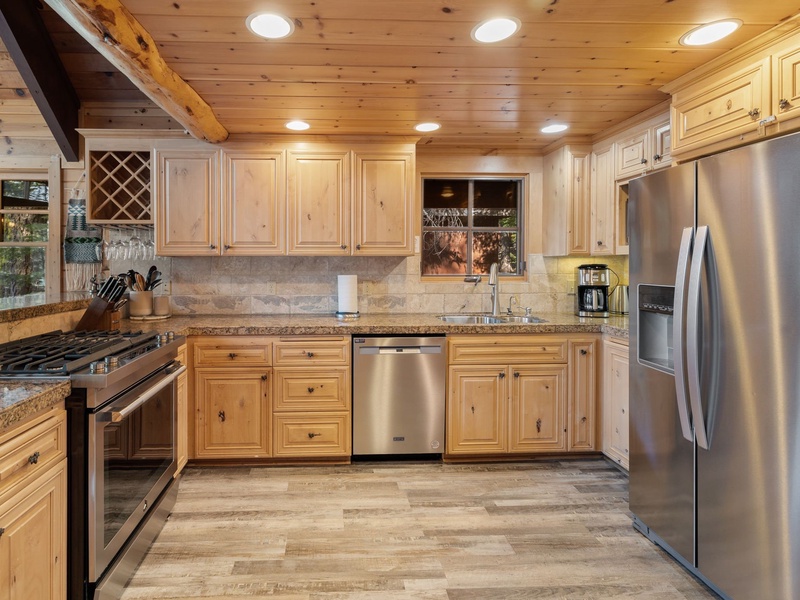 Chef's kitchen with stainless steel appliances