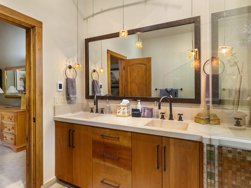 Primary bathroom with double sink vanities