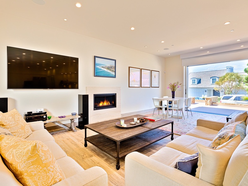 Mounted TV for entertaining.