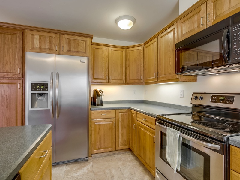 Kitchen with tons of counter space from preparing meals.