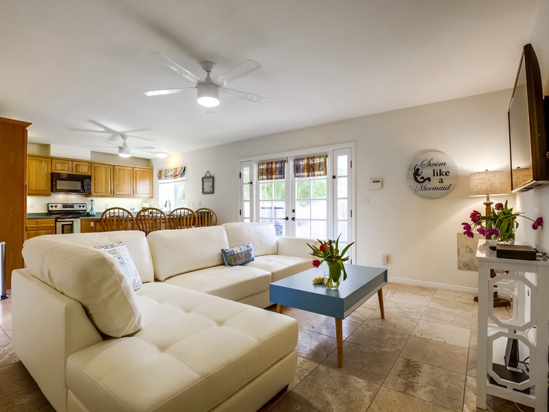 Large sectional couch in living room.