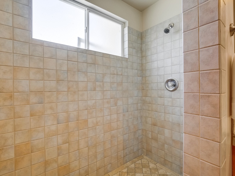 Walk in shower in en suite bathroom.