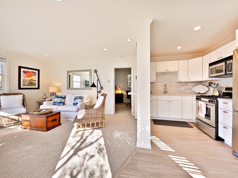 Living room connected to kitchen.